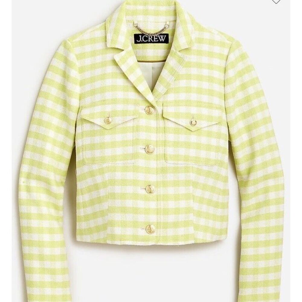 New J.Crew Collared Lady Jacket Blazer Gingham Terry Tweed Stripe Gold Button 18